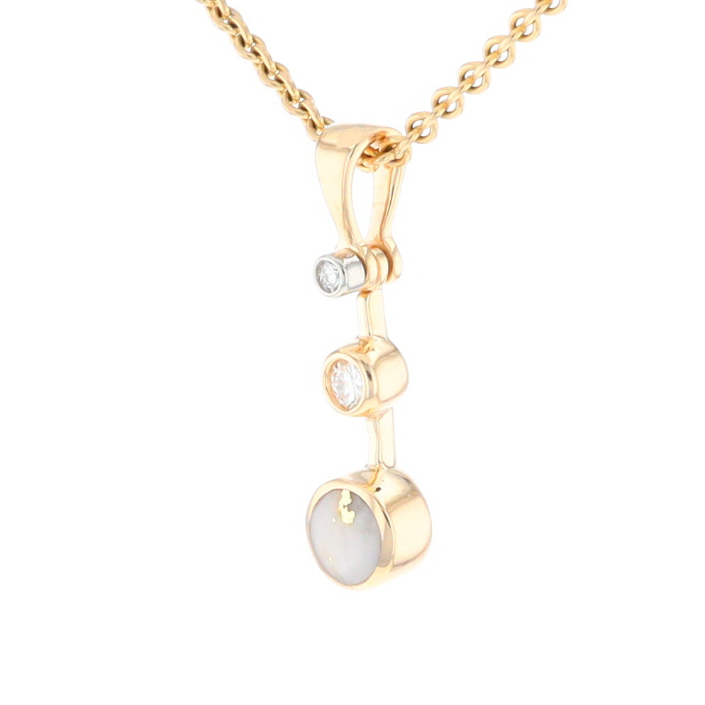 Gold Quartz Necklace Round Inlaid Design Pendant With .10ctw Round Diamond