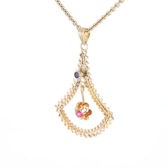 Vintage Buttercup Dangle Ruby Scrollwork Pendant