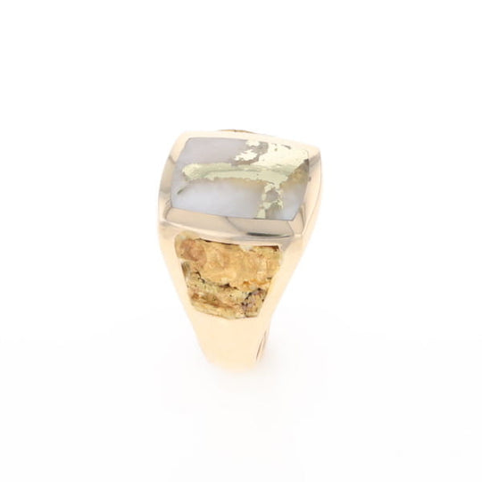 Gold Quartz Ring Double Side Natural Nuggets Rectangle Inlaid Center G1