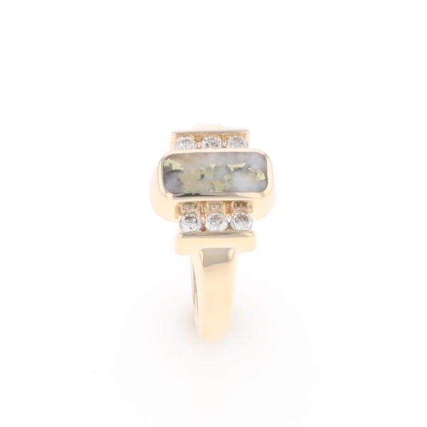 Gold Quartz Ring Oval Inlaid Design with .24ctw Round Diamonds