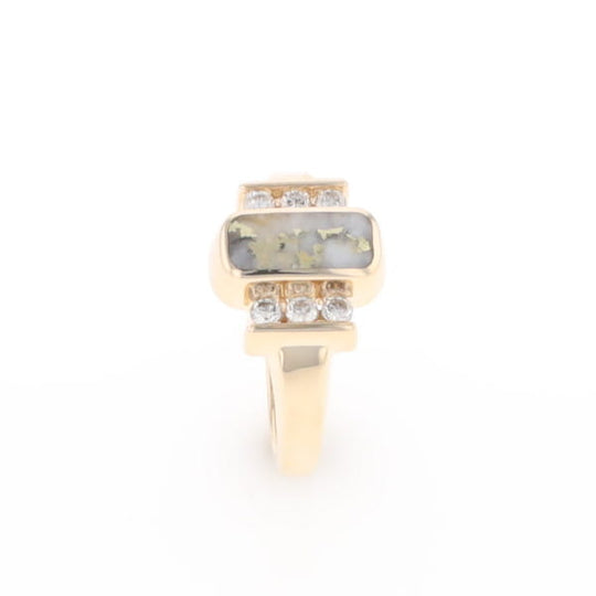 Gold Quartz Ring Oval Inlaid Design with .24ctw Round Diamonds