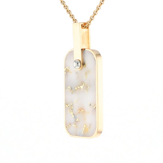 Gold Quartz Necklace Dog Tag Double Sided Inlaid Cross Pendant