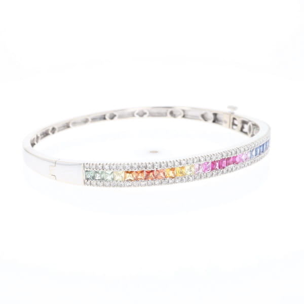 Multi-color Sapphire Cuff Bracelet with Diamond Accents