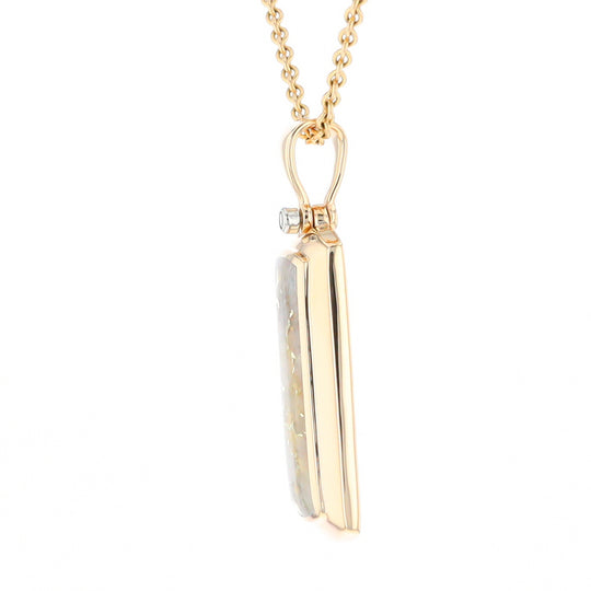 Gold Quartz Necklace Rectangle Inlaid Pendant with .02ct Diamond