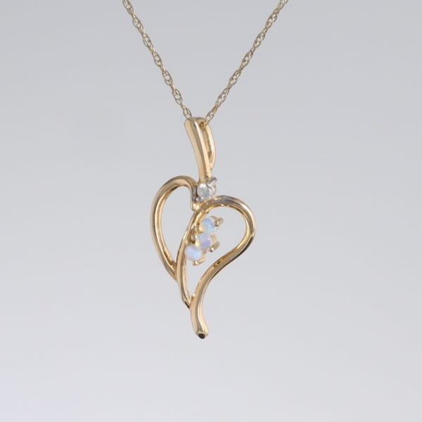 Round Opal & Diamond Heart Necklace