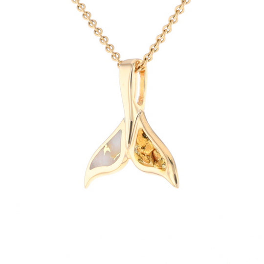 Whale Tail Necklaces Natural Gold Quartz and Nuggets Inlaid Pendant