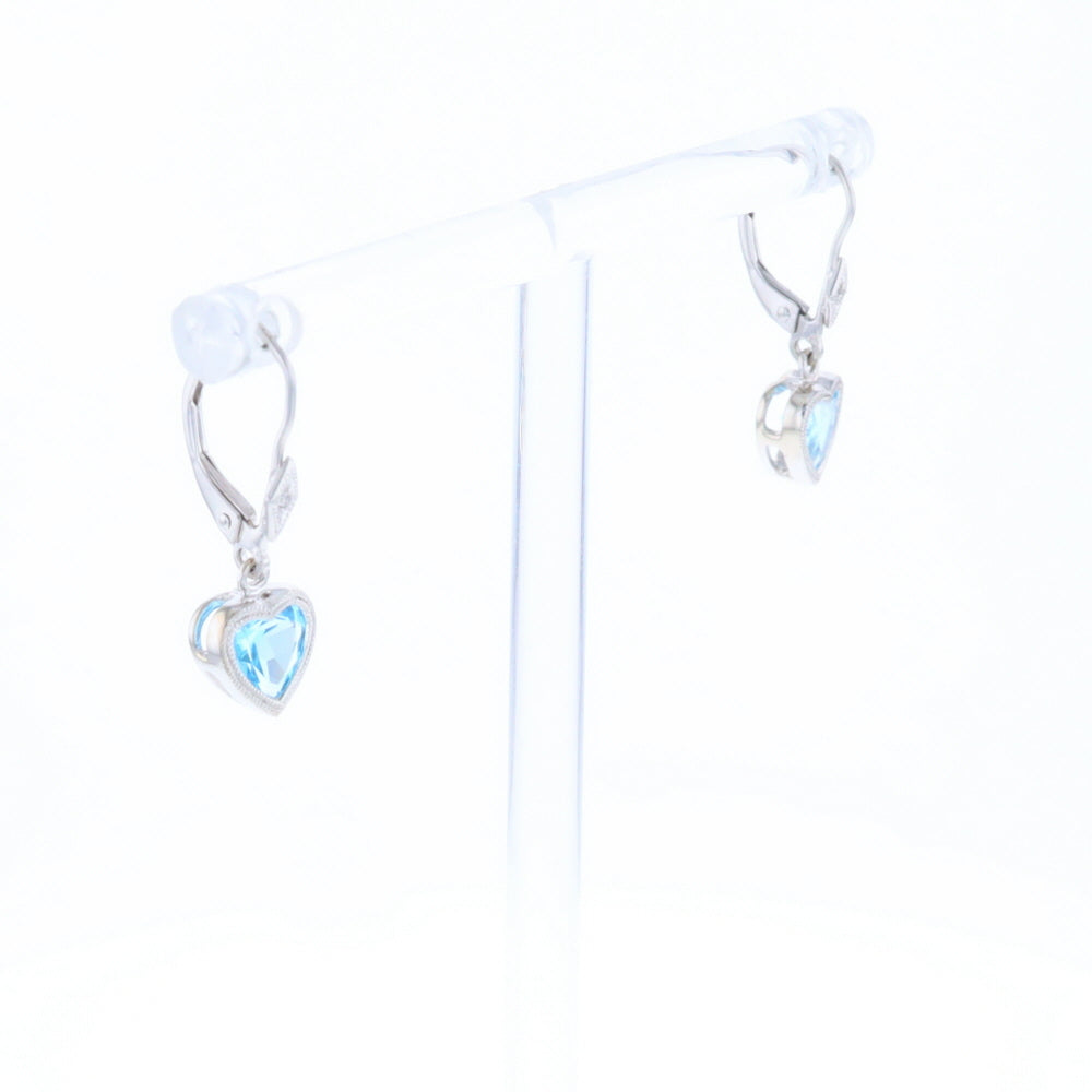 Blue Topaz Diamond Dangle Heart Earrings