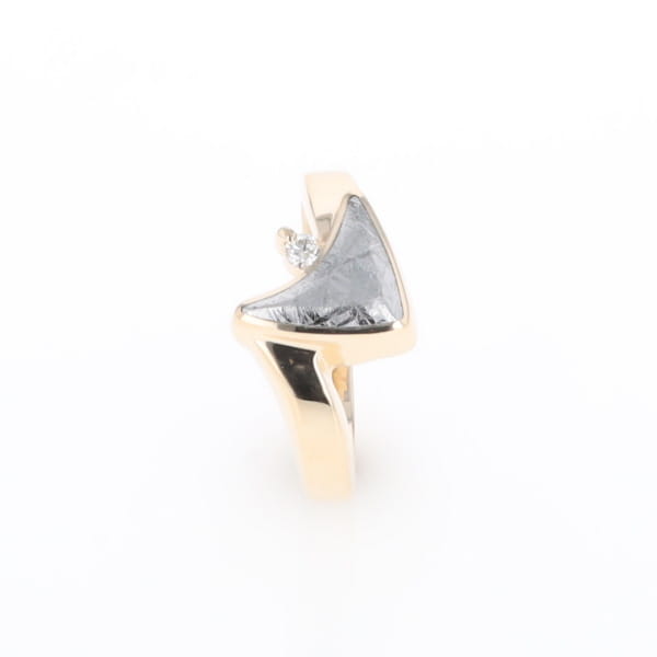 Meteorite Ring Boat Sail Inlaid Design with .04ctw Round Diamond