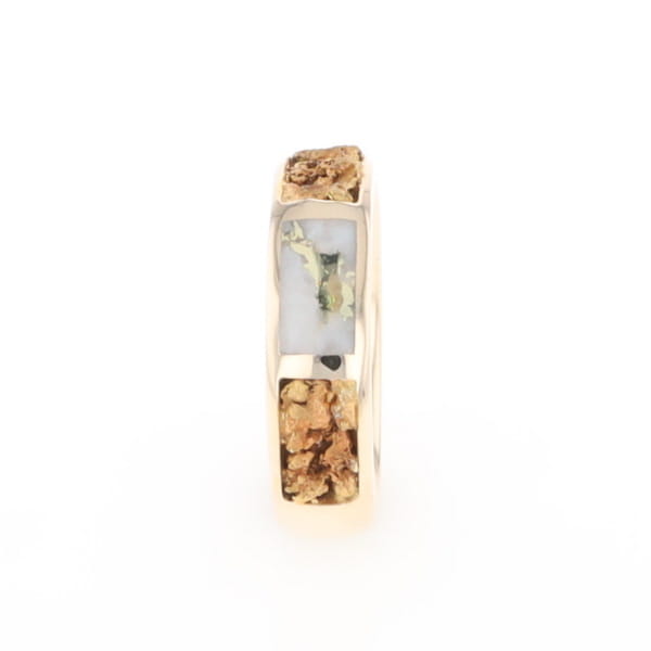 G1 Gold Quartz Ring Inlaid Center Natural Nugget Sides Band