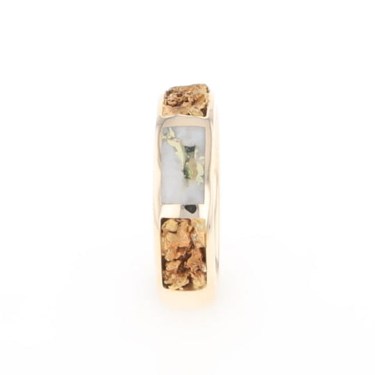 G1 Gold Quartz Ring Inlaid Center Natural Nugget Sides Band