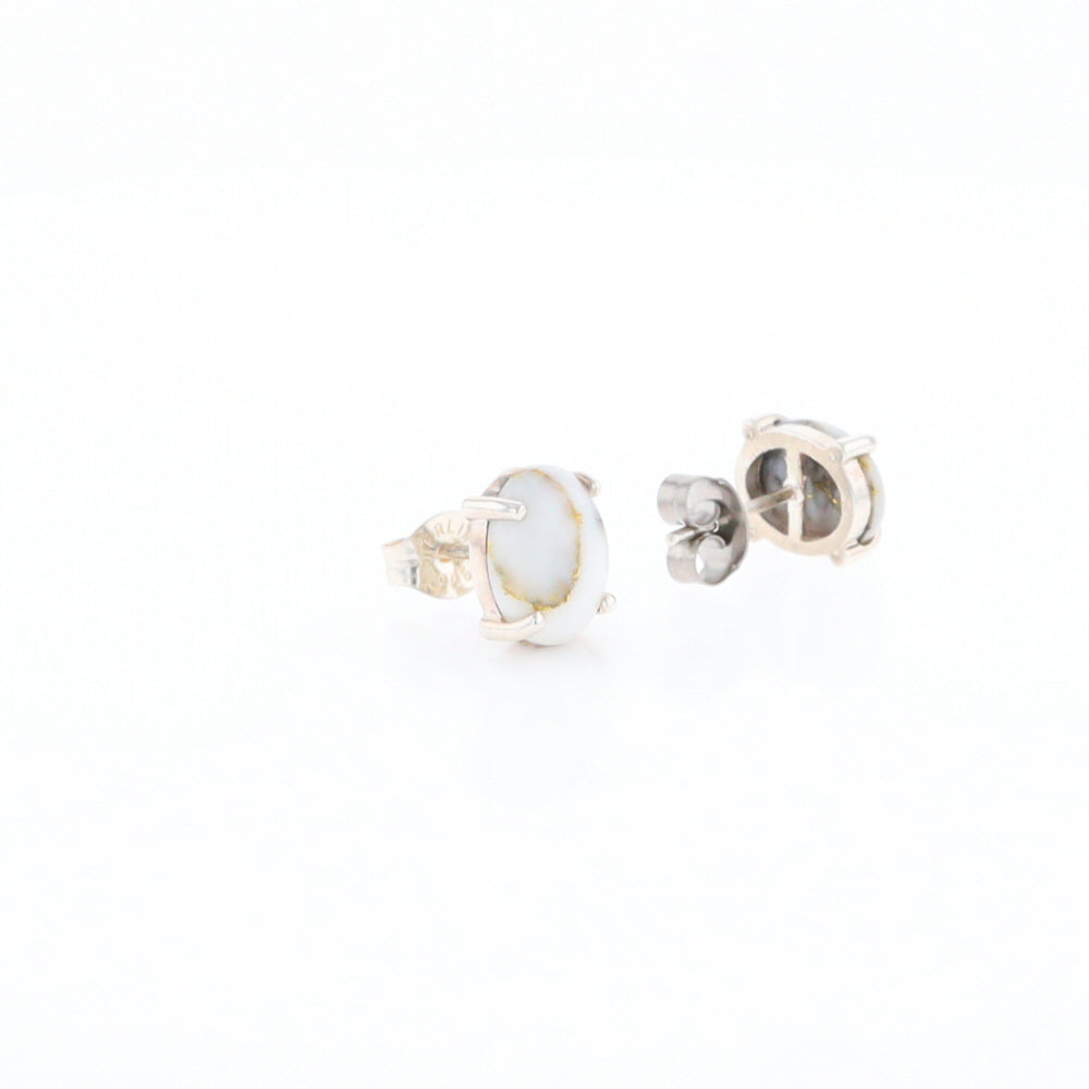 Gold Quartz Cabochon Stud Earrings