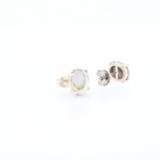 Gold Quartz Cabochon Stud Earrings