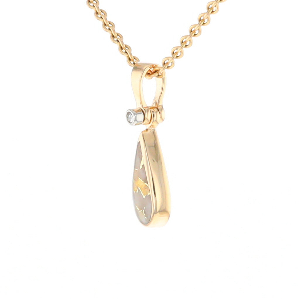 Gold Quartz Pendant Tear Drop Inlaid Design with .02ct Diamond