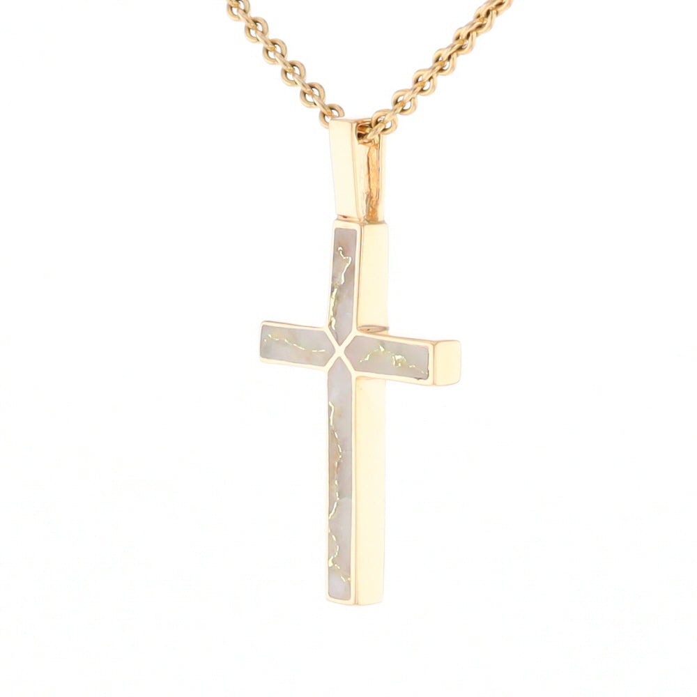 Gold Quartz Pendant 4 Section Inlaid Cross Pendant