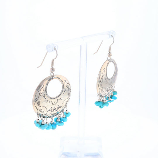 Stamped Silver Hook Earrings with Turquoise Dangles