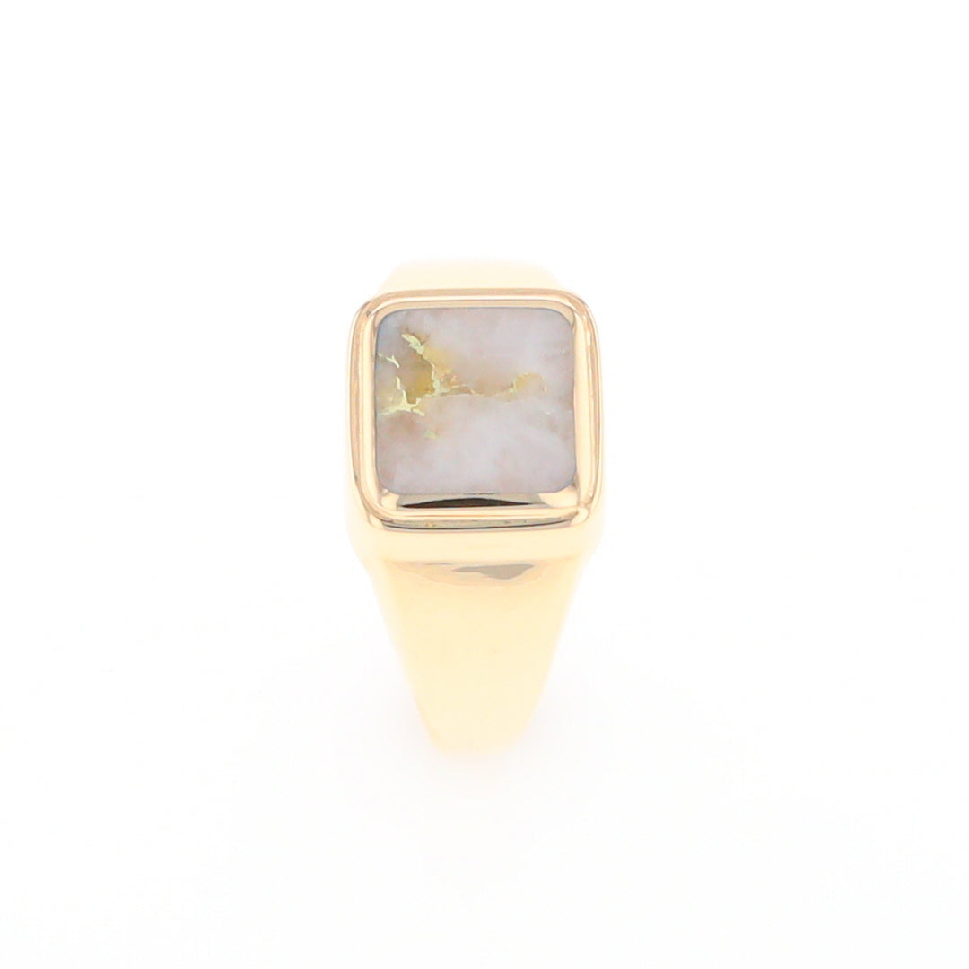 Gold Quartz Ring Square Inlaid Design