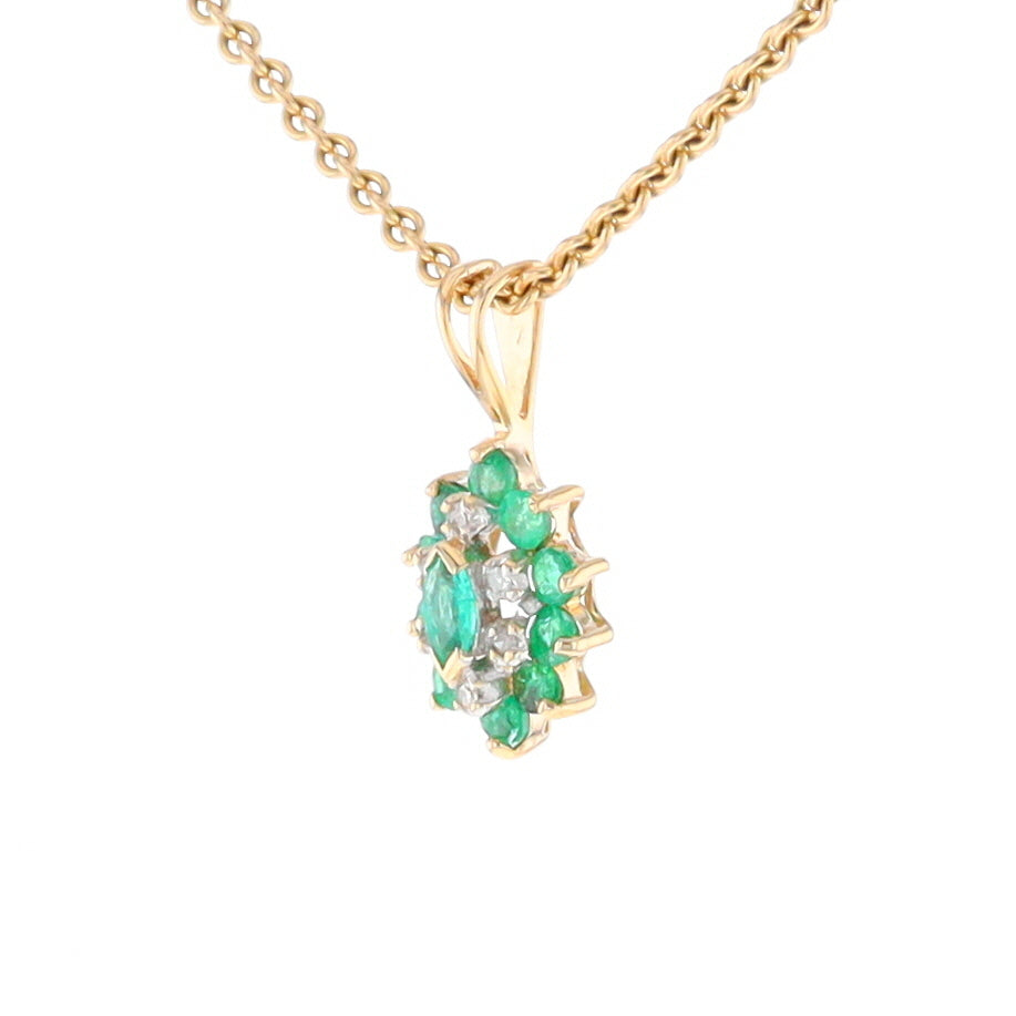 Marquise Shaped Emerald and Diamond Pendant