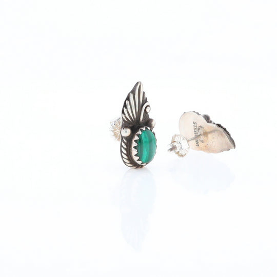 Malachite Feather Stud Earrings