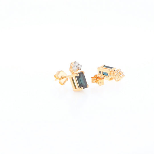 Rectangle Blue Sapphire Stud Earrings