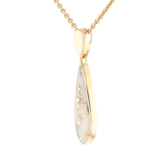 Gold Quartz Pendant Tear Drop Inlaid Design G2