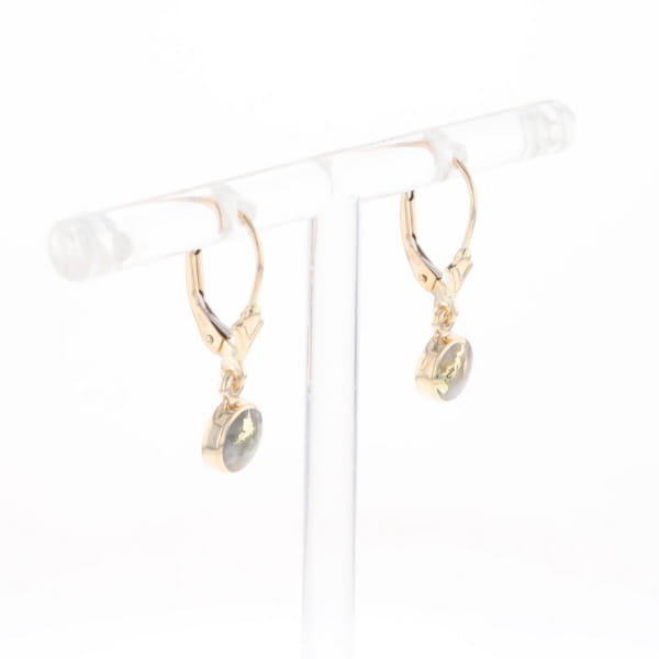 Gold Quartz Earrings Round Inlaid Design Lever Backs