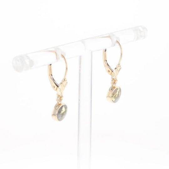 Gold Quartz Earrings Round Inlaid Design Lever Backs