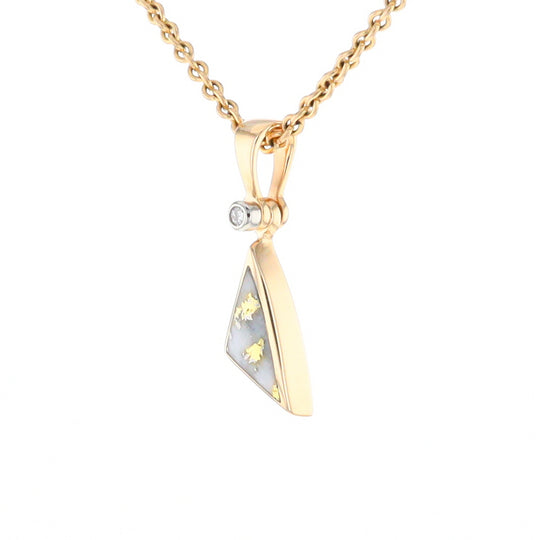 Gold Quartz Necklace Sail Inlaid Design Pendant with .02ct Diamond