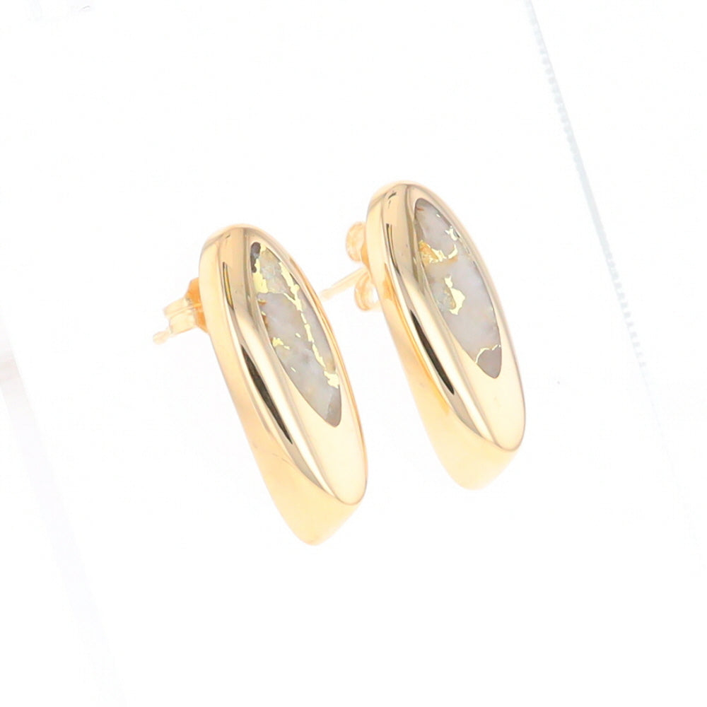 Oval Gold Quartz Inlaid Earrings - G2