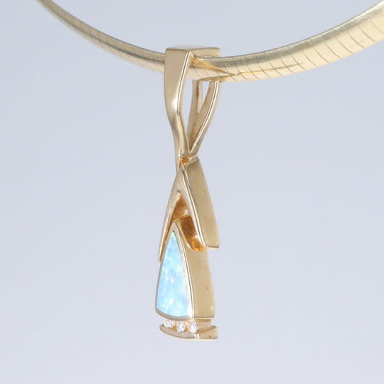 Opal Pendant Triangle Inlaid Design with .06ctw Round Diamonds