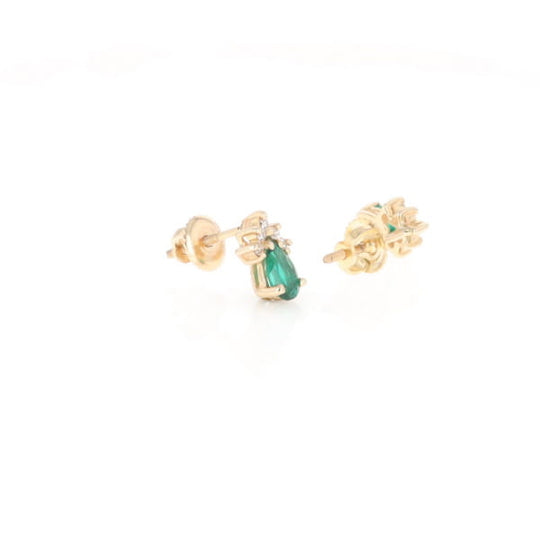 Synthetic Emerald Pear Shaped Earrings with Diamond Accents