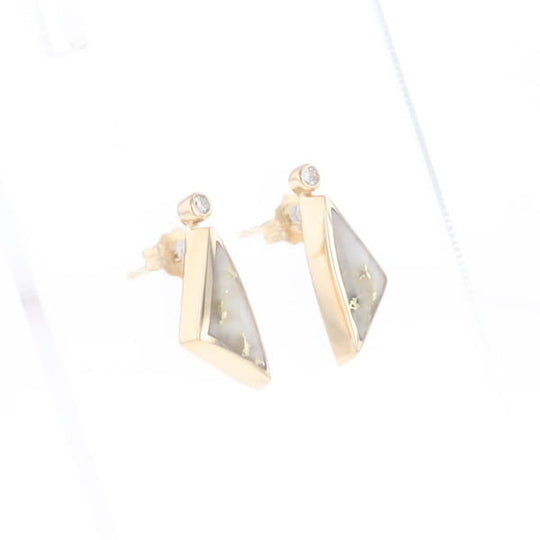 Gold Quartz Earrings Triangle Shape Inlaid with .04ct Round Diamonds - G2