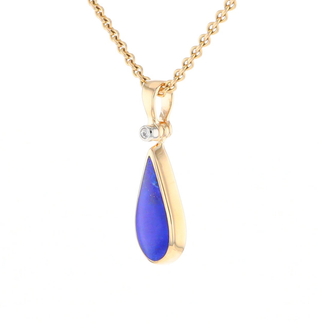 Lapis Tear Drop Inlaid .02Ct Diamond Pendant