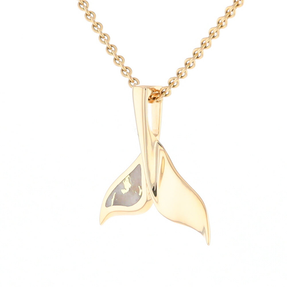 Whale Tail Necklaces Single Sided Gold Quartz Inlaid Sea life Pendant