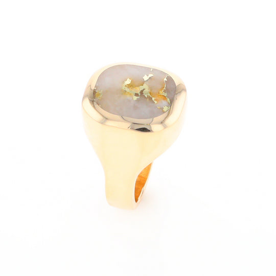 Gold Quartz Ring, Rectangle Inlaid Center