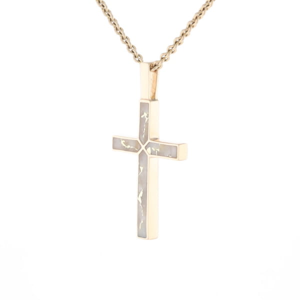 Gold Quartz Pendant 4 Section Inlaid Cross Pendant