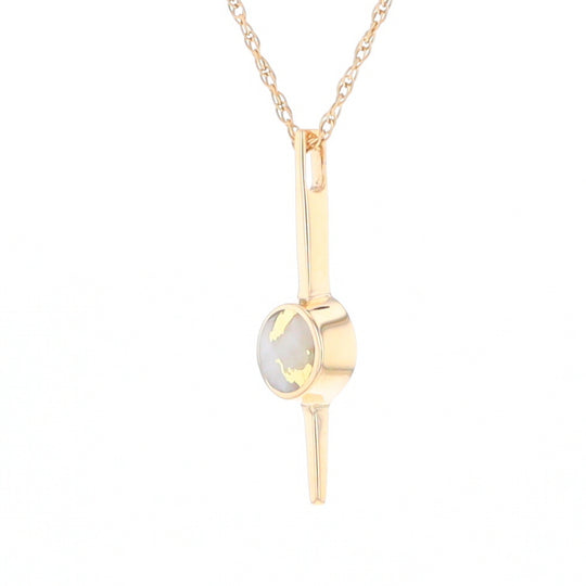 Gold Quartz Necklace Bar Design Round Superior Quality Inlaid Pendant