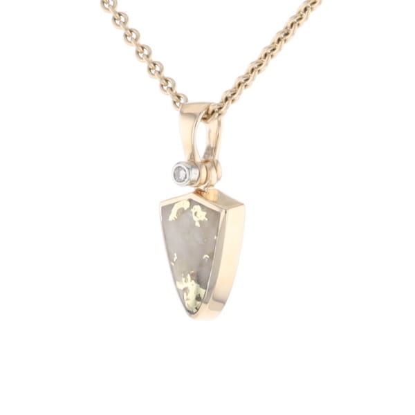 Gold Quartz Pendant Shield Shape Inlaid Pendant with .02ct Diamond