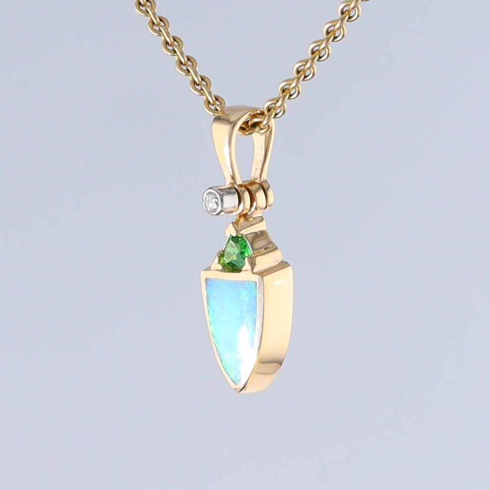 Opal Shield Pendant with Tsavorite