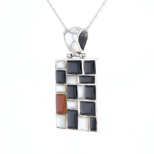 Onyx & Mother of Pearl Checkered Pendant