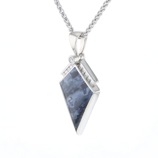 Pietersite Kite Shaped Inlaid Pendant with 0.19ctw Diamonds