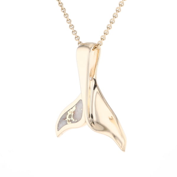 Whale Tail Natural Gold Quartz Single Side Inlaid Pendant