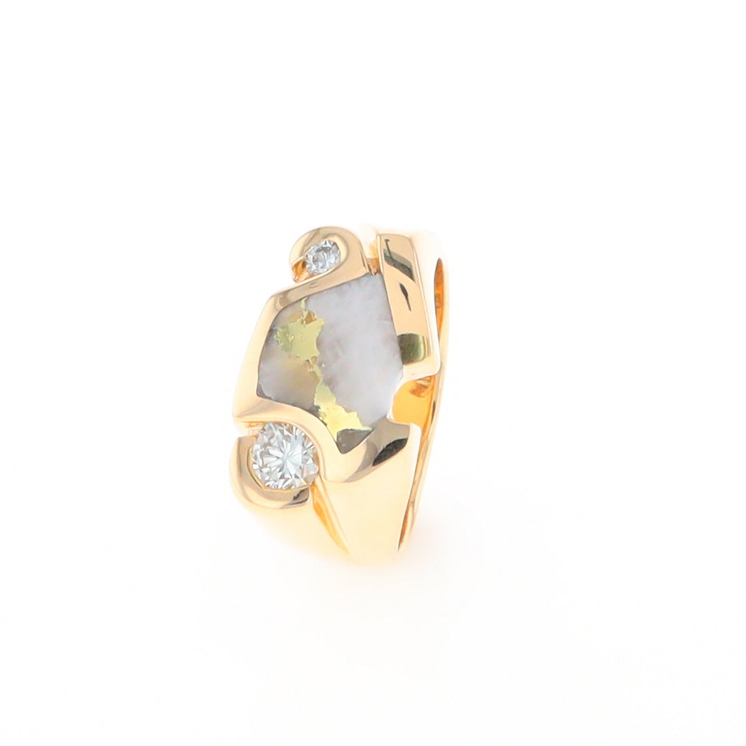 Gold Quartz Ring Geometric Shape Inlaid with 0.30ctw Round Diamonds