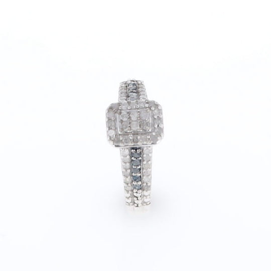 Blue & White Diamond Rectangle Cluster Ring