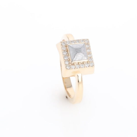 Meteorite Ring Square Inlaid Halo .14ctw Diamonds Design