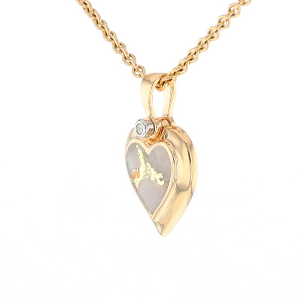 Gold Quartz Heart Shape Inlaid Pendant with .02ct Diamond