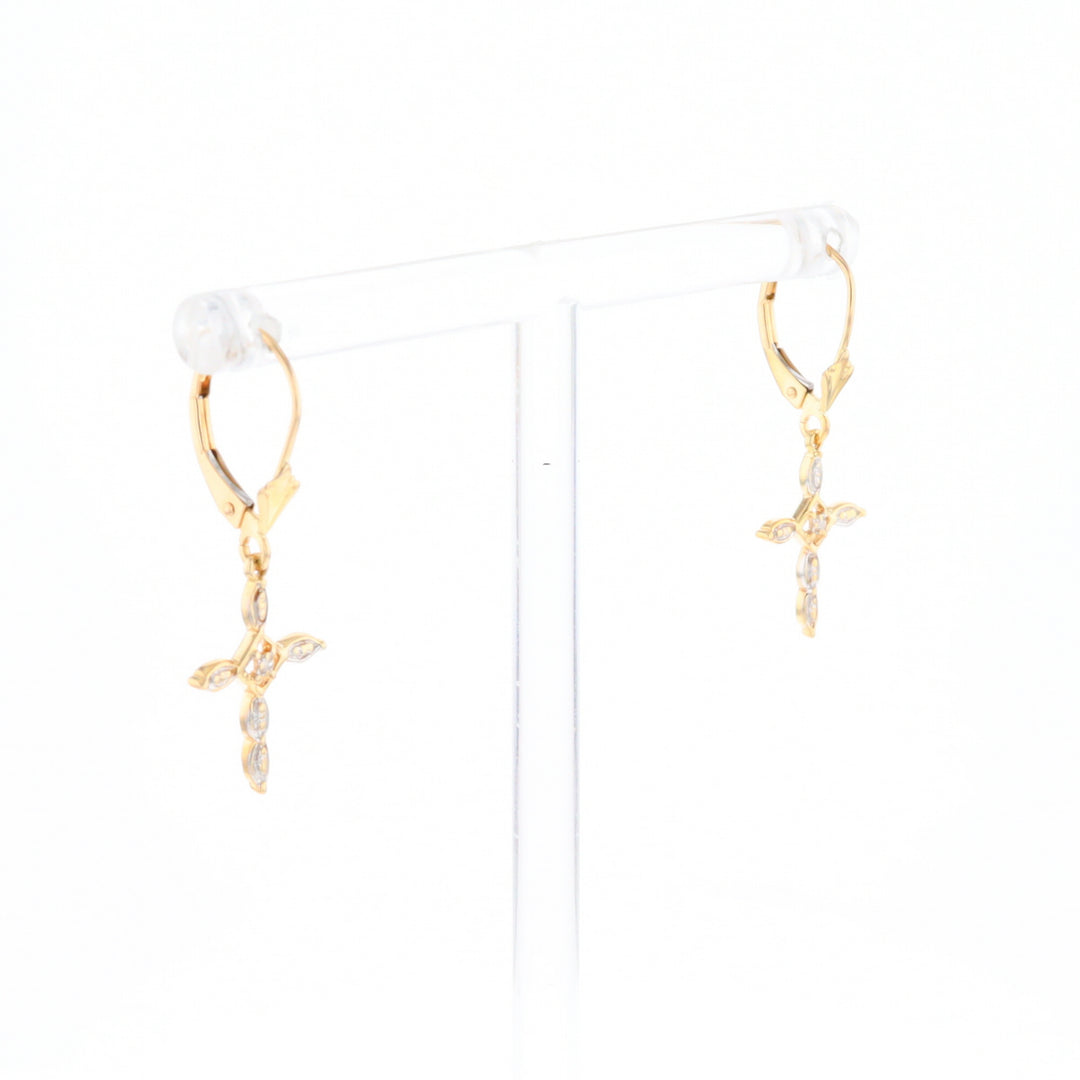 Two-Tone Diamond Cross Earrings