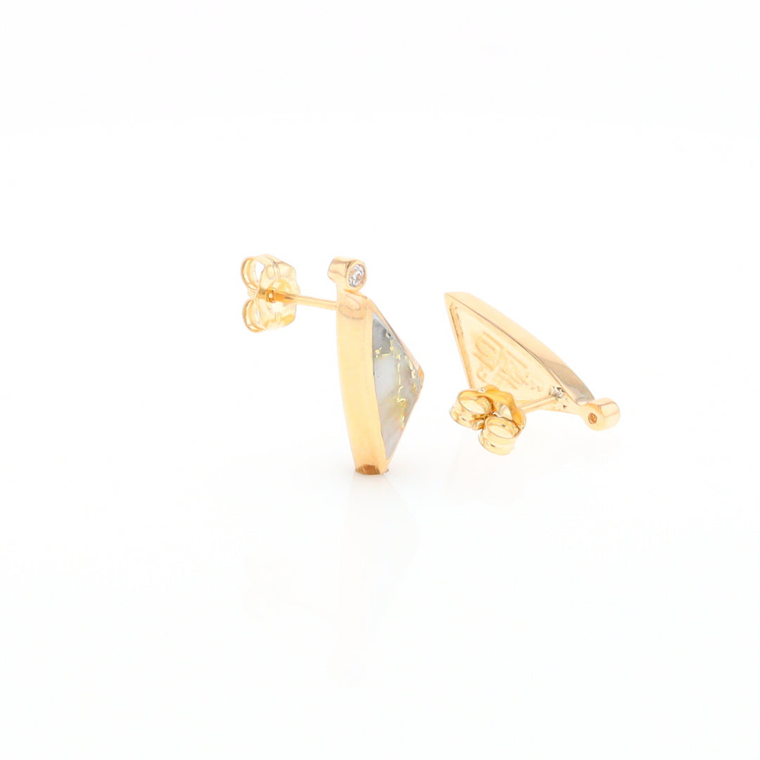 Gold Quartz Earrings Triangle Shape Inlaid with .04ct Round Diamonds - G2