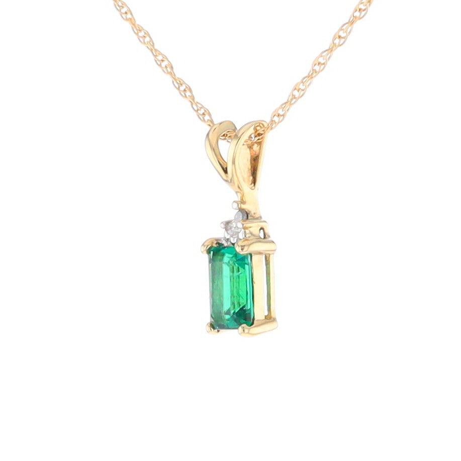 Synthetic Emerald Pendant with Diamond Accents