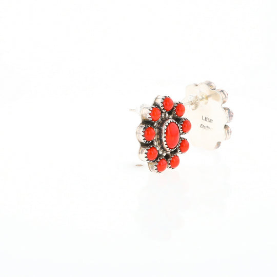 Coral Cluster Flower Stud Earrings