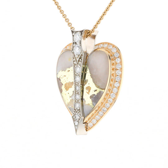 Gold Quartz Necklace Cupid's Revenge 2.24ctw Diamonds Heart Pendant